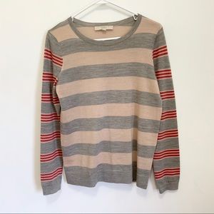 Ann Taylor Loft Striped Tan Gray Sweater